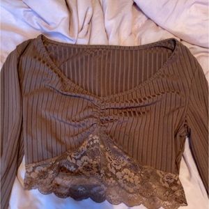 Shein brown crop top with lace 🤎